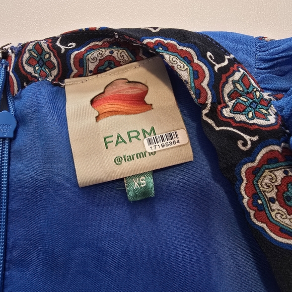 FARM Rio Anika Tiles Blue Maxi Dress Gown Long Sleeve V-Neck - Picture 9 of 14